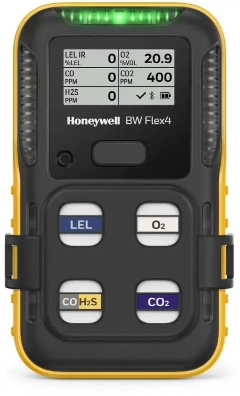 Honeywell BW Flex4 LEL O2 CO H2S CO2 çoklu gaz dedektörü ön görünümü